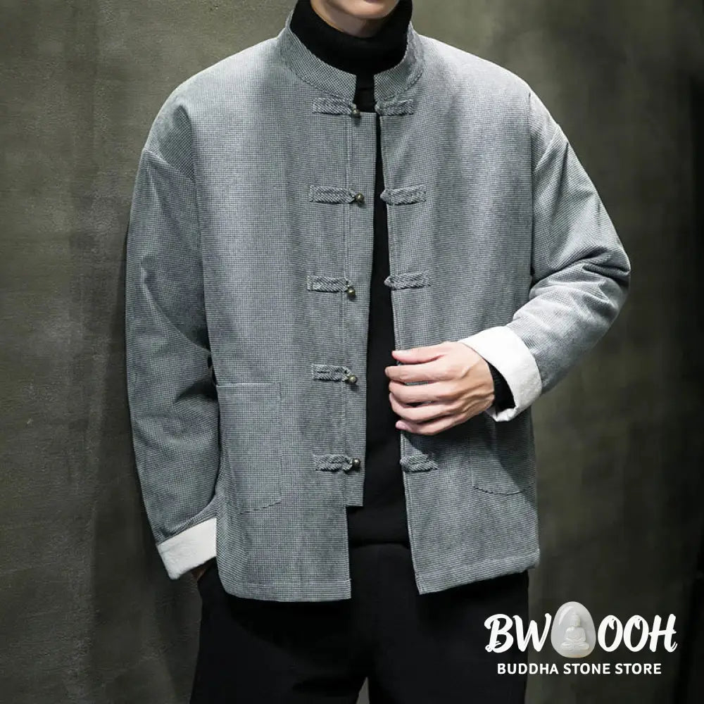 Buddha Stones Solid Color Frog-button Men’s Jacket Shirt Clothing - Men’s Jacket Shirt