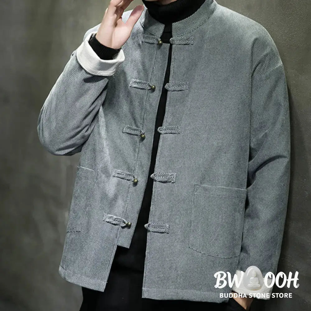 Buddha Stones Solid Color Frog-button Men’s Jacket Shirt Clothing - Men’s Jacket Shirt