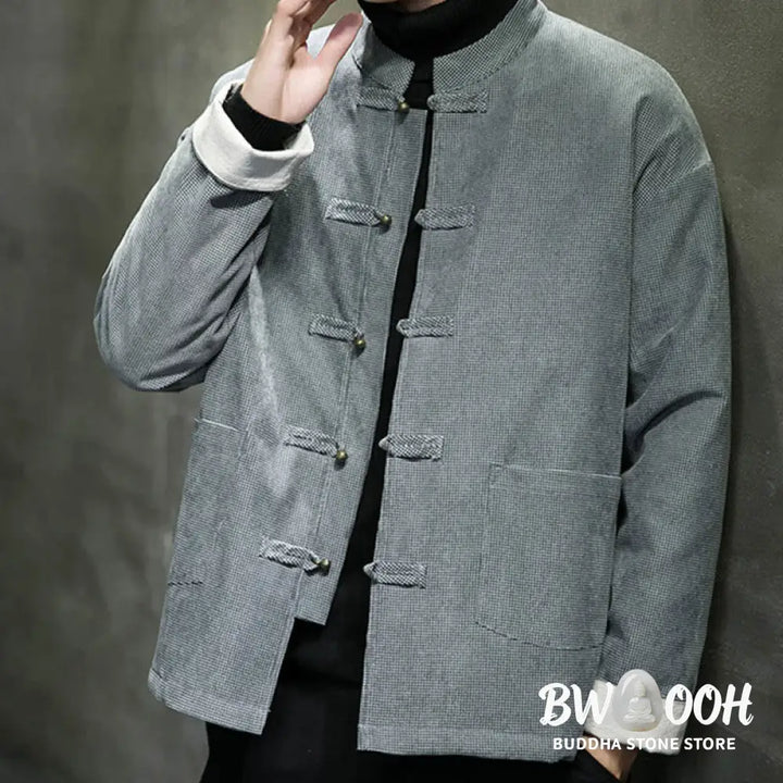Buddha Stones Solid Color Frog-button Men’s Jacket Shirt Clothing - Men’s Jacket Shirt