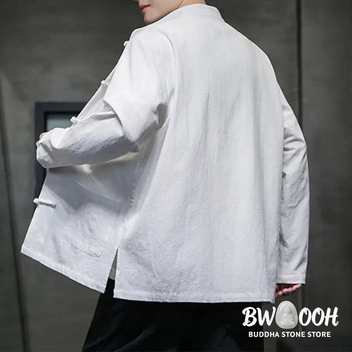 Buddha Stones Solid Color Frog-button Tang Suit Cotton Linen Men’s Jacket Shirt With Pockets - Men’s Jacket Shirt