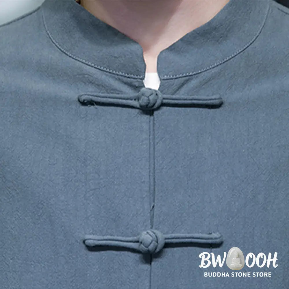 Buddha Stones Solid Color Frog-button Tang Suit Cotton Linen Men’s Jacket Shirt With Pockets - Men’s Jacket Shirt