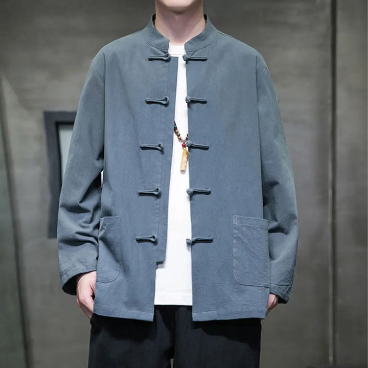 BWOOOH Solid Color Frog-button Tang Suit Cotton Linen Men