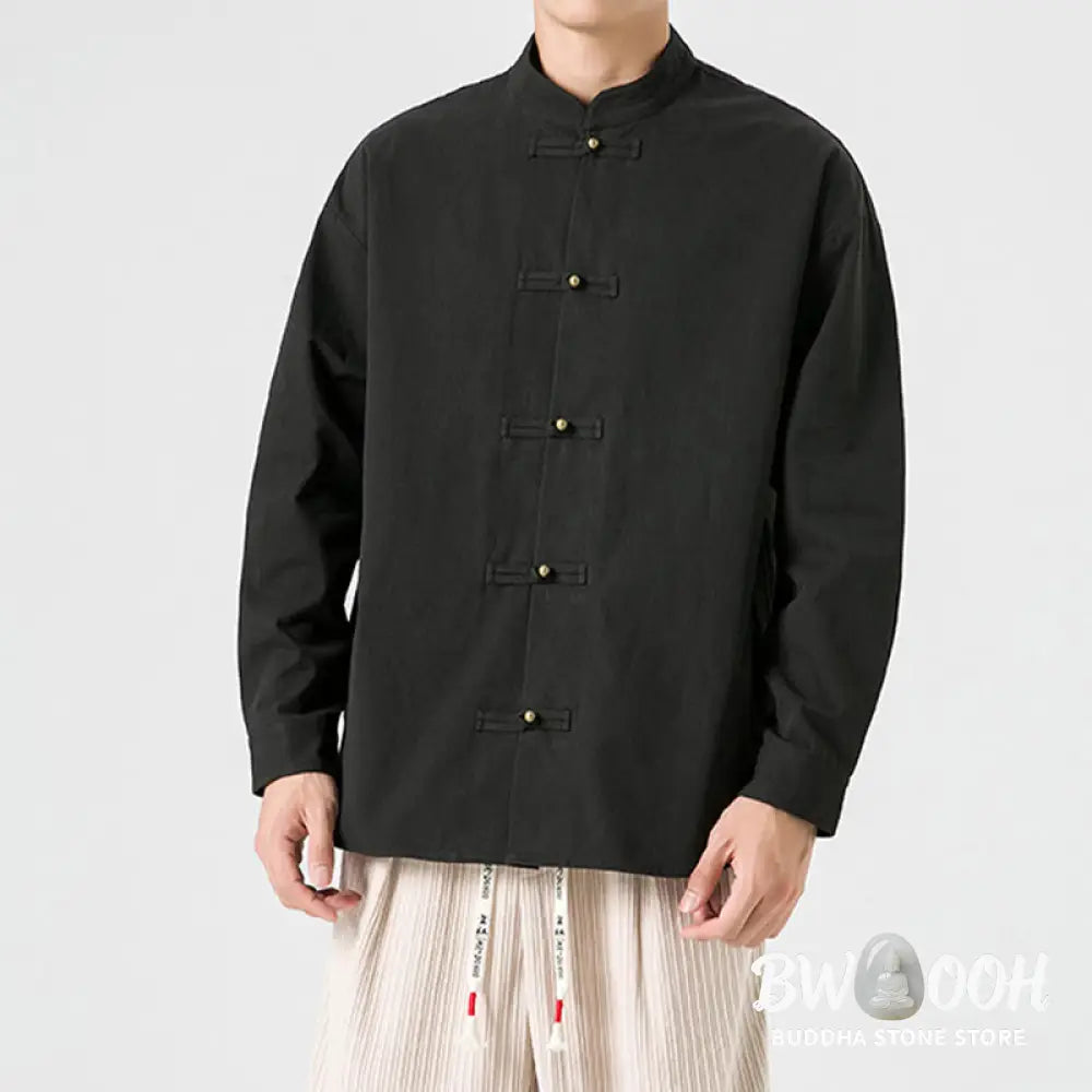 Buddha Stones Solid Color Frog-button Tang Suit Cotton Men’s Jacket Shirt - Men’s Jacket Shirt