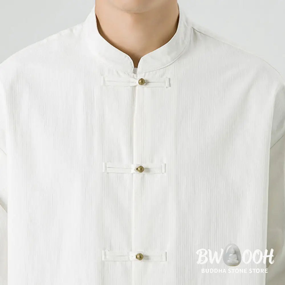 Buddha Stones Solid Color Frog-button Tang Suit Cotton Men’s Jacket Shirt - Men’s Jacket Shirt