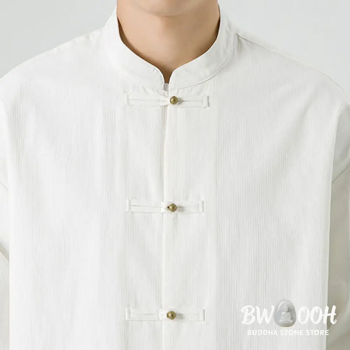 Buddha Stones Solid Color Frog-button Tang Suit Cotton Men’s Jacket Shirt - Men’s Jacket Shirt