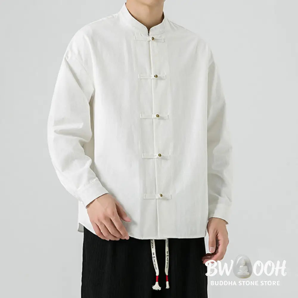 Buddha Stones Solid Color Frog-button Tang Suit Cotton Men’s Jacket Shirt - Men’s Jacket Shirt