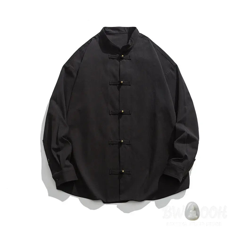 Buddha Stones Solid Color Frog-button Tang Suit Cotton Men’s Jacket Shirt - Men’s Jacket Shirt