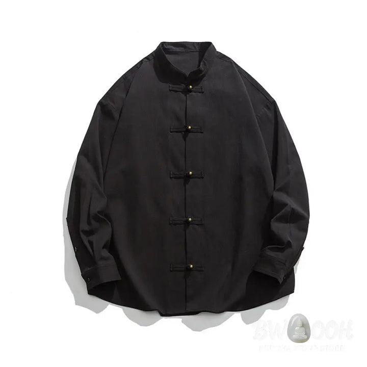 Buddha Stones Solid Color Frog-button Tang Suit Cotton Men’s Jacket Shirt - Men’s Jacket Shirt