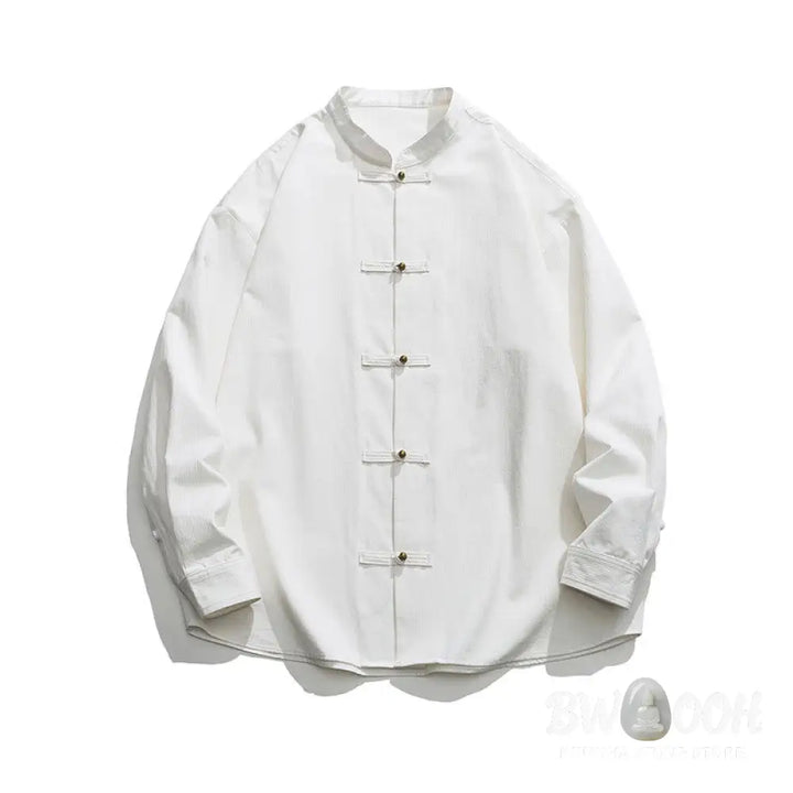 Buddha Stones Solid Color Frog-button Tang Suit Cotton Men’s Jacket Shirt - Men’s Jacket Shirt