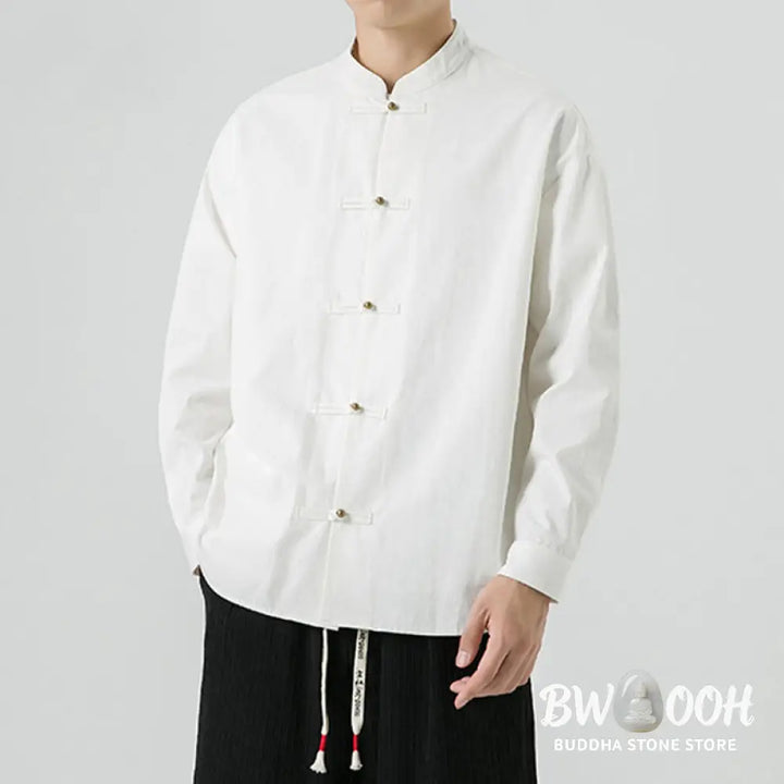 Buddha Stones Solid Color Frog-button Tang Suit Cotton Men’s Jacket Shirt - Men’s Jacket Shirt