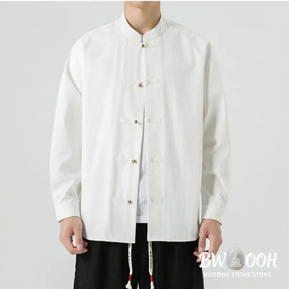 Buddha Stones Solid Color Frog-button Tang Suit Cotton Men’s Jacket Shirt - Men’s Jacket Shirt