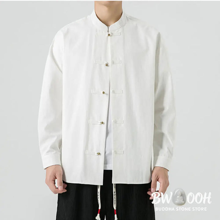 Buddha Stones Solid Color Frog-button Tang Suit Cotton Men’s Jacket Shirt - Men’s Jacket Shirt