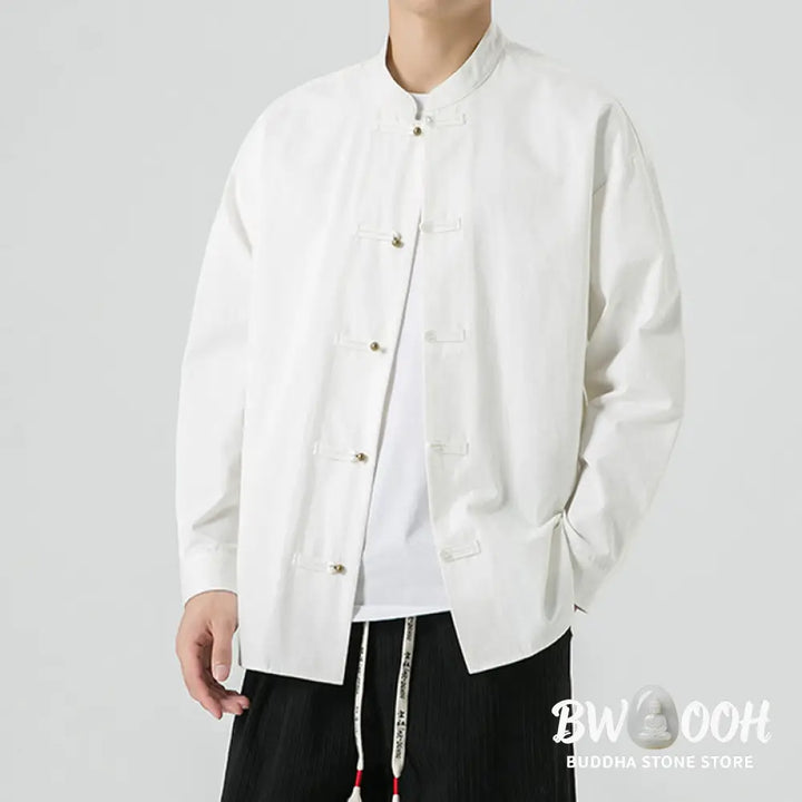 Buddha Stones Solid Color Frog-button Tang Suit Cotton Men’s Jacket Shirt - Men’s Jacket Shirt