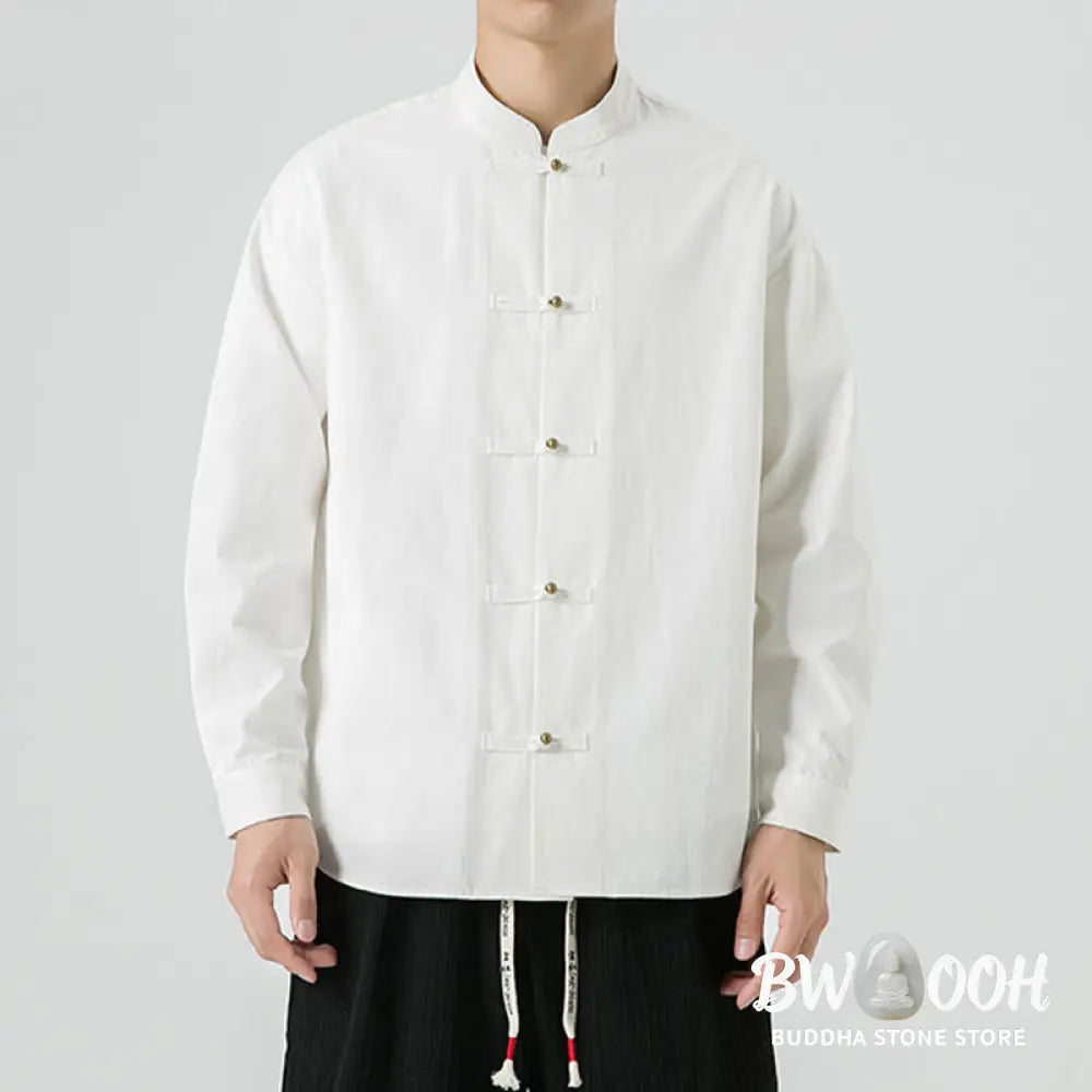 Buddha Stones Solid Color Frog-button Tang Suit Cotton Men’s Jacket Shirt - Men’s Jacket Shirt
