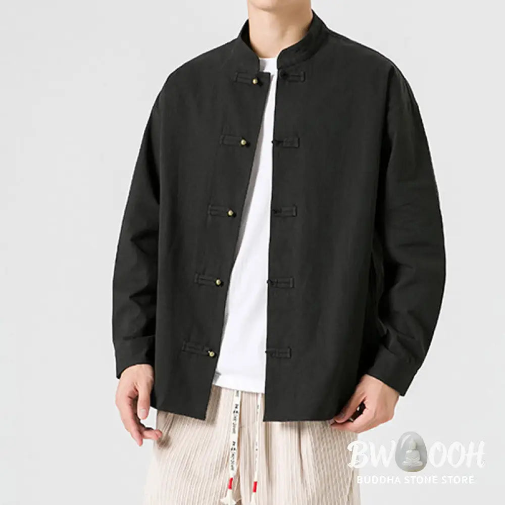 Buddha Stones Solid Color Frog-button Tang Suit Cotton Men’s Jacket Shirt - Men’s Jacket Shirt