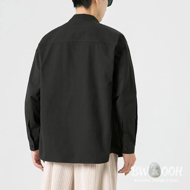 Buddha Stones Solid Color Frog-button Tang Suit Cotton Men’s Jacket Shirt - Men’s Jacket Shirt