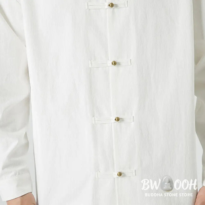 Buddha Stones Solid Color Frog-button Tang Suit Cotton Men’s Jacket Shirt - Men’s Jacket Shirt