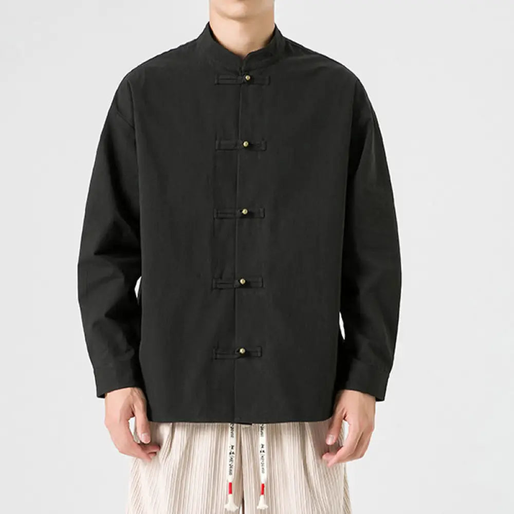 BWOOOH Solid Color Frog-button Tang Suit Cotton Men&