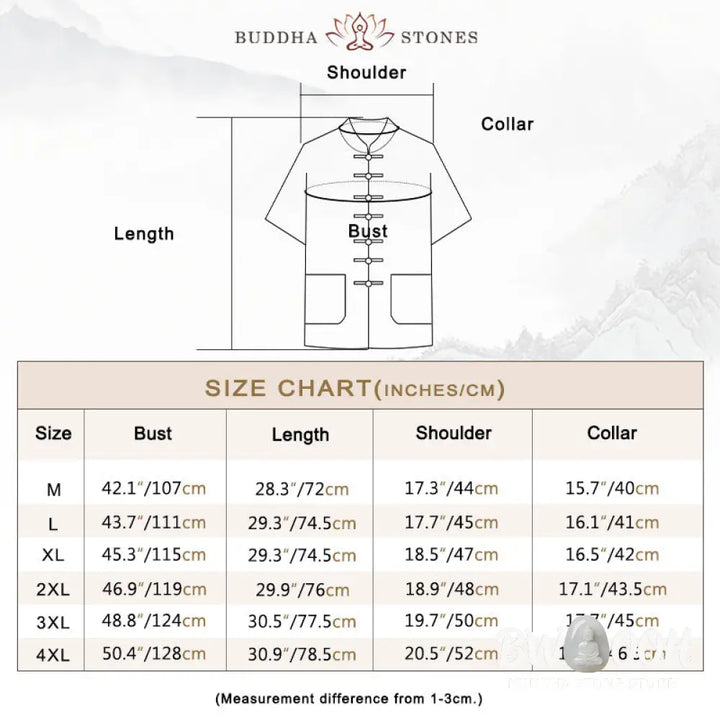 Buddha Stones Solid Color Frog-Button Tang Suit Traditional Cotton Linen Short Sleeve Top Pants Clothing Men’s Set