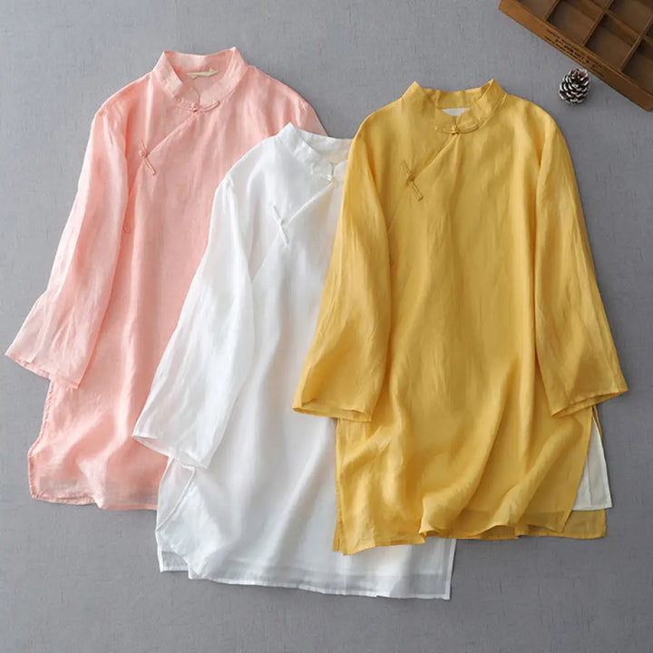 BWOOOH Solid Color Frog-Button Three Quarter Sleeve Doubl