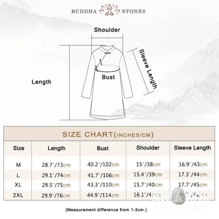 Buddha Stones Solid Color Frog-Button Three Quarter Sleeve Double Layer Cotton Linen Shirt - Women’s Shirts