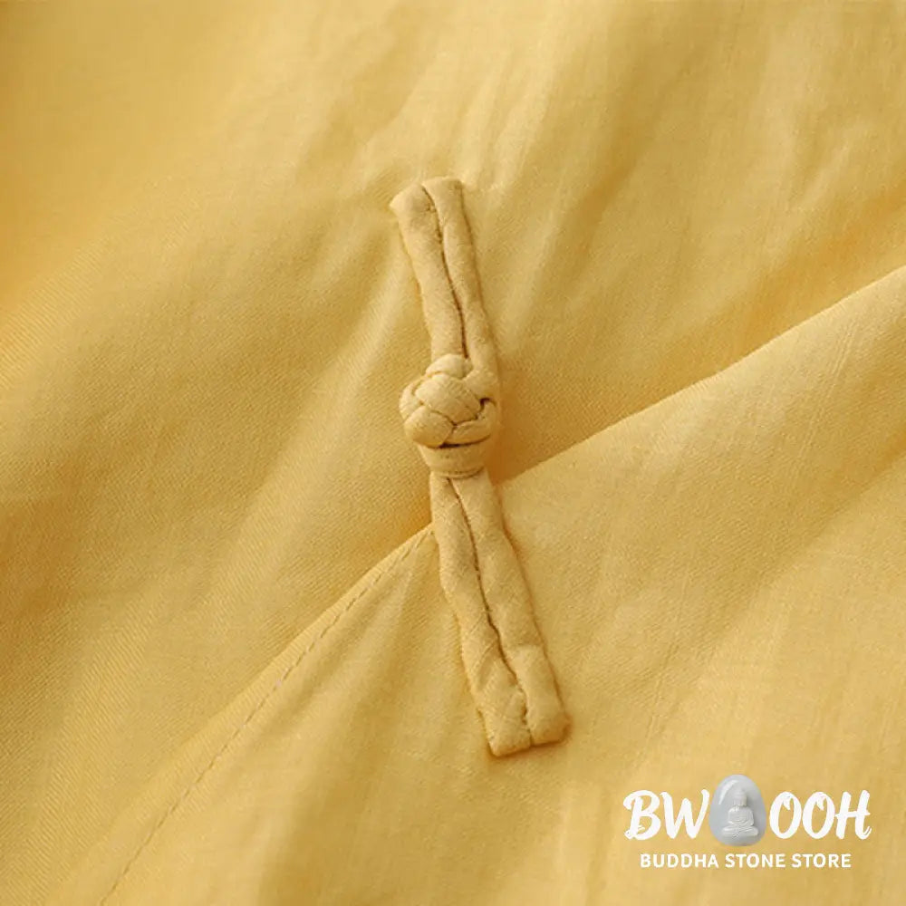 Buddha Stones Solid Color Frog-Button Three Quarter Sleeve Double Layer Cotton Linen Shirt - Women’s Shirts