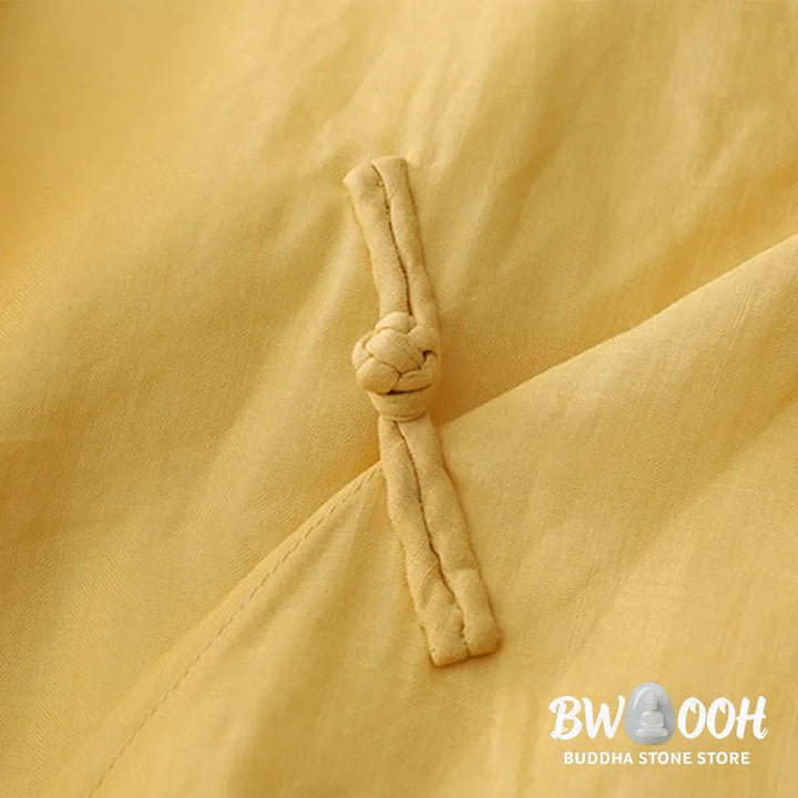 Buddha Stones Solid Color Frog-Button Three Quarter Sleeve Double Layer Cotton Linen Shirt - Women’s Shirts