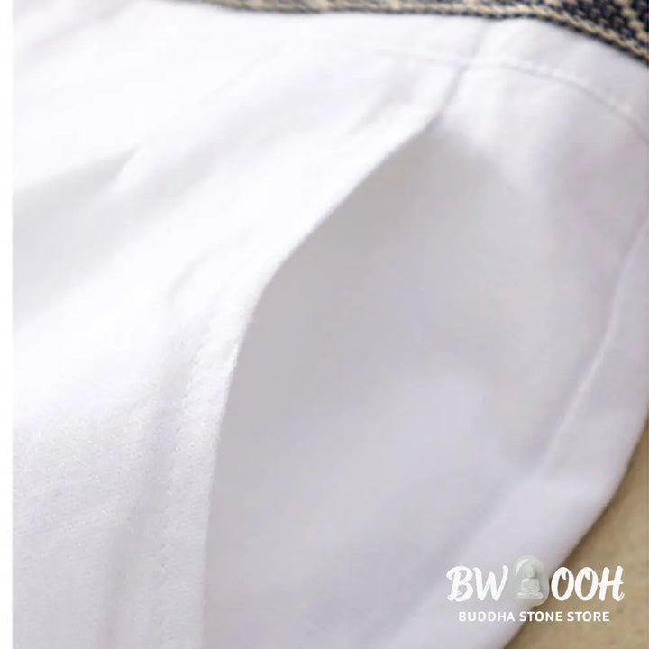 Buddha Stones Solid Color Front Button Back Elastic Cotton Linen Women’s Pants With Pockets - Women’s Pants