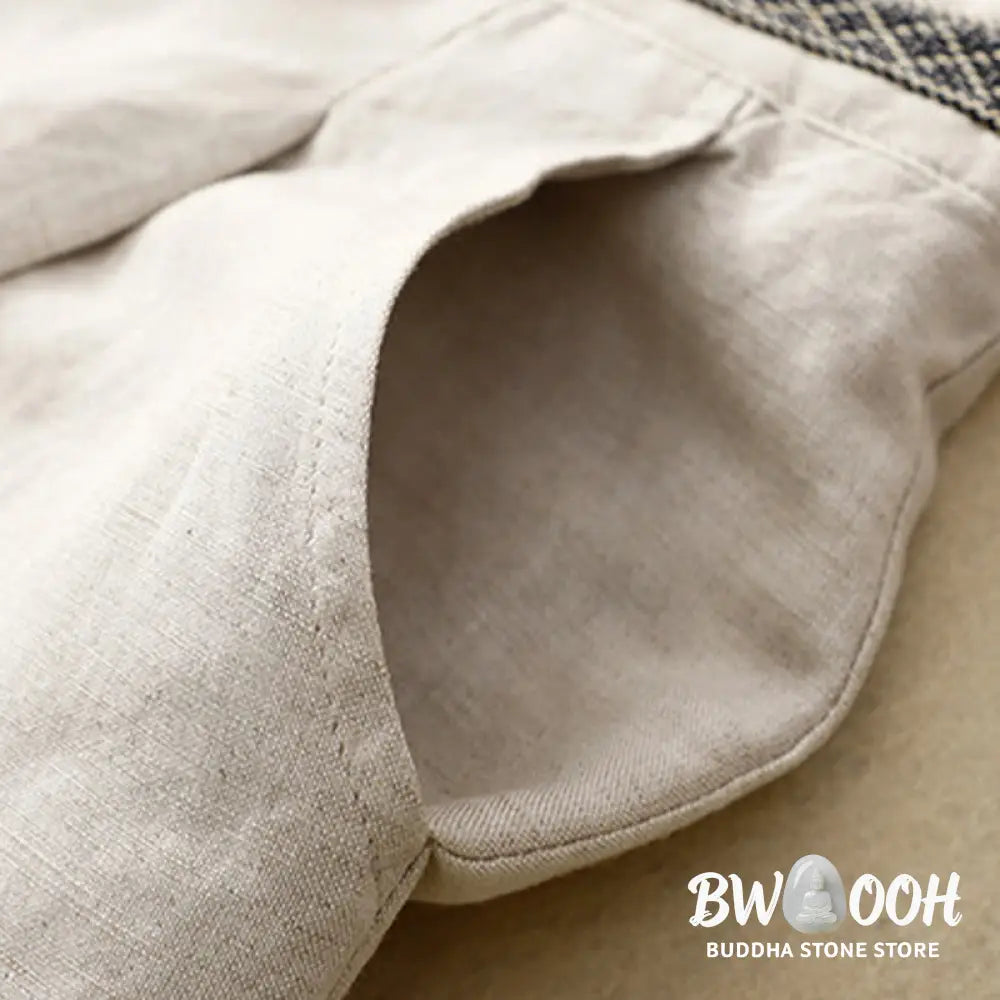 Buddha Stones Solid Color Front Button Back Elastic Cotton Linen Women’s Pants With Pockets - Women’s Pants