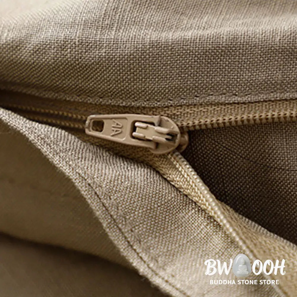 Buddha Stones Solid Color Front Button Back Elastic Cotton Linen Women’s Pants With Pockets - Women’s Pants