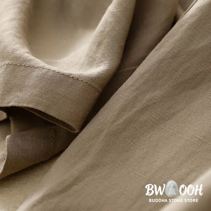 Buddha Stones Solid Color Front Button Back Elastic Cotton Linen Women’s Pants With Pockets - Women’s Pants