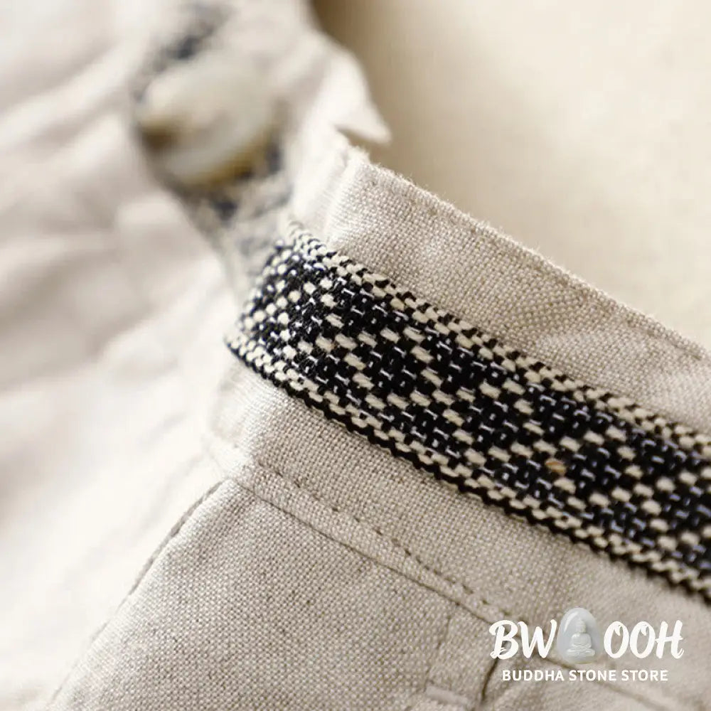 Buddha Stones Solid Color Front Button Back Elastic Cotton Linen Women’s Pants With Pockets - Women’s Pants