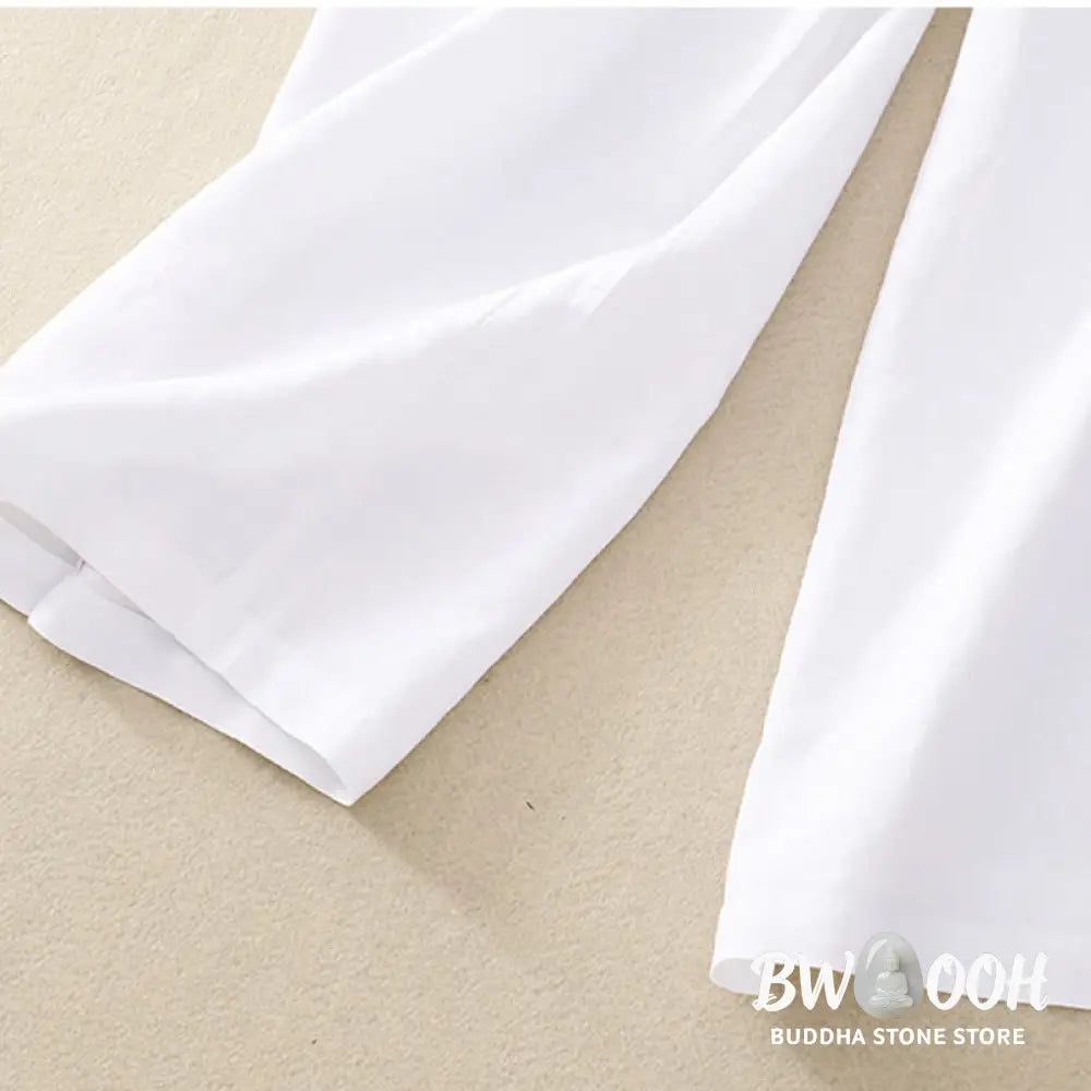 Buddha Stones Solid Color Front Button Back Elastic Cotton Linen Women’s Pants With Pockets - Women’s Pants