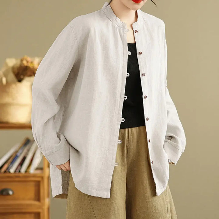 BWOOOH Solid Color Front Buttons Design Long Sleeve Women