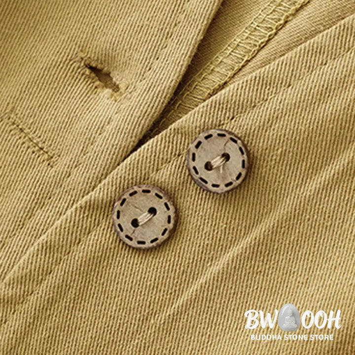 Buddha Stones Solid Color Front Buttons Sleeveless Women’s Cotton Waistcoat With Pockets - Women’s Waistcoat