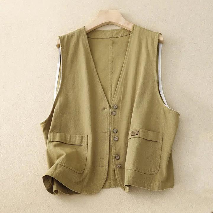 BWOOOH Solid Color Front Buttons Sleeveless Women&