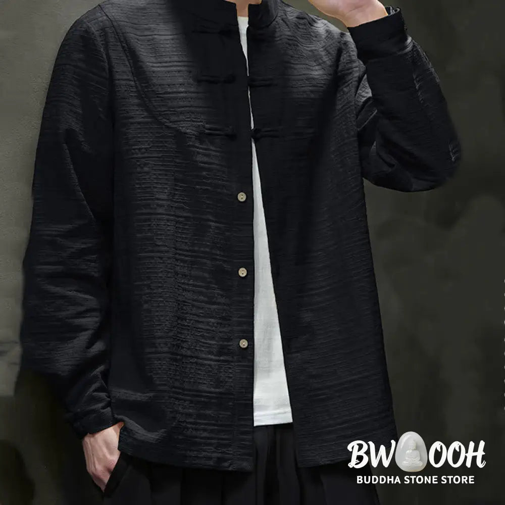 Buddha Stones Solid Color Half Frog-button Tang Suit Cotton Linen Men’s Jacket Shirt - Men’s Jacket Shirt