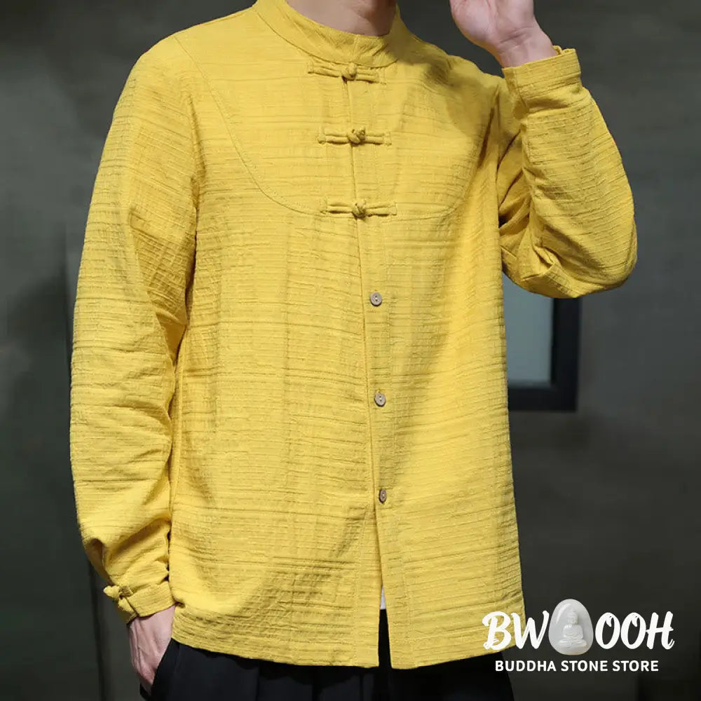 Buddha Stones Solid Color Half Frog-button Tang Suit Cotton Linen Men’s Jacket Shirt - Men’s Jacket Shirt