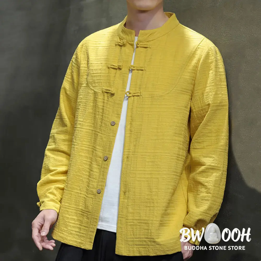Buddha Stones Solid Color Half Frog-button Tang Suit Cotton Linen Men’s Jacket Shirt - Men’s Jacket Shirt