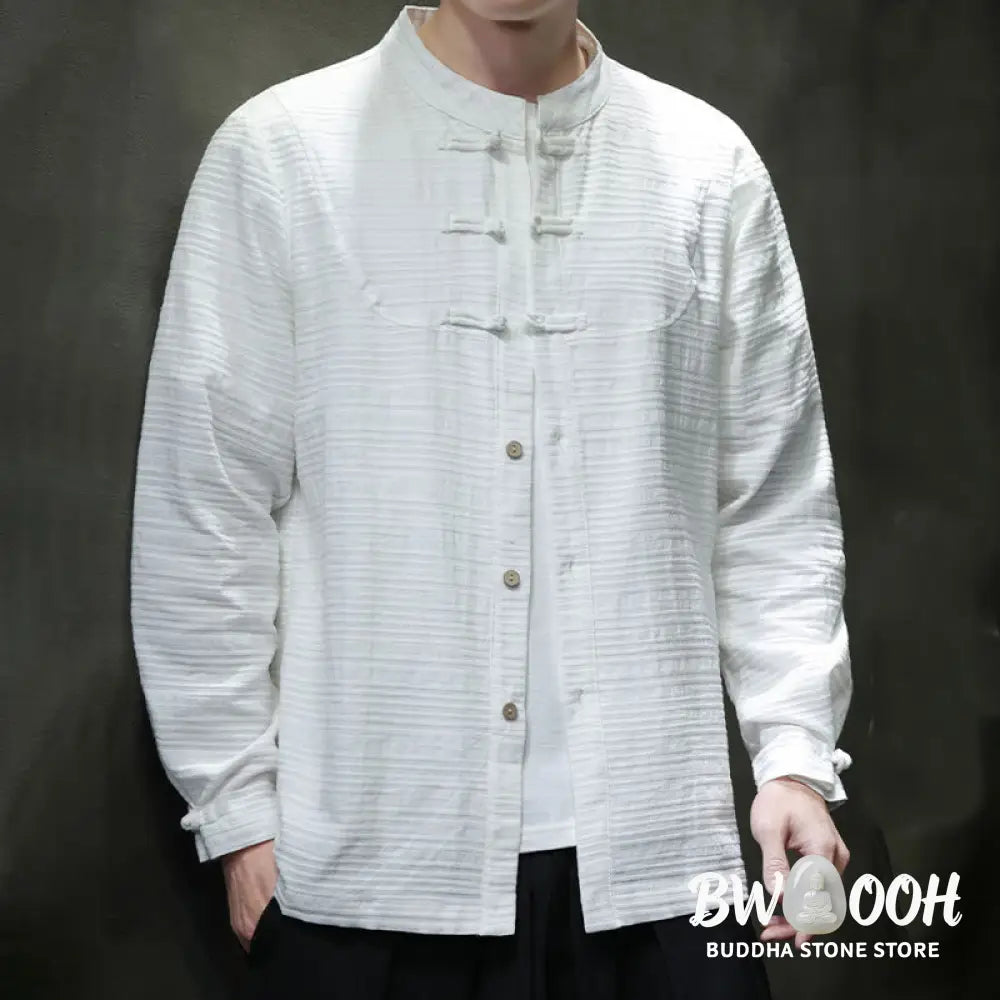 Buddha Stones Solid Color Half Frog-button Tang Suit Cotton Linen Men’s Jacket Shirt - Men’s Jacket Shirt
