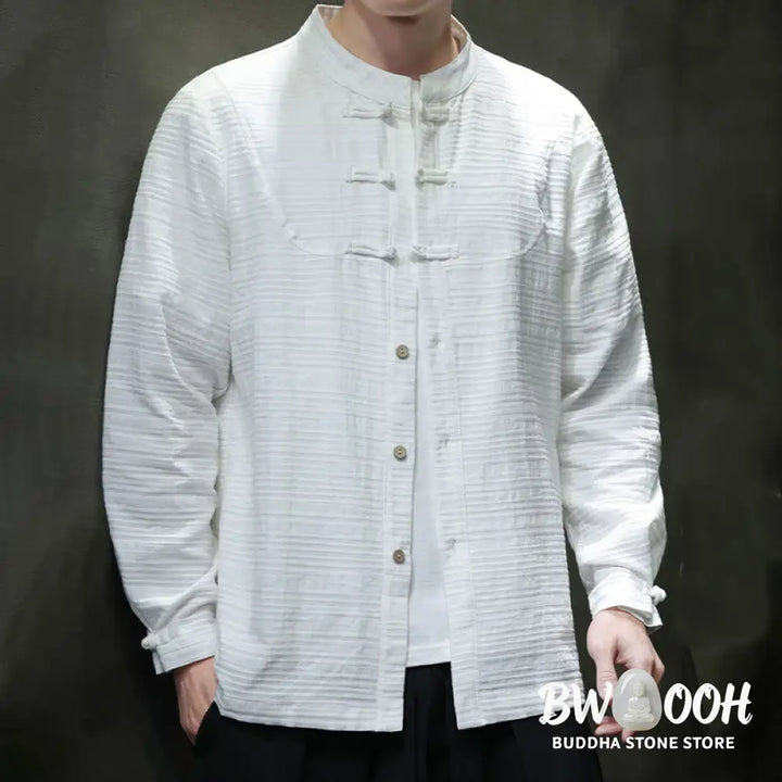 Buddha Stones Solid Color Half Frog-button Tang Suit Cotton Linen Men’s Jacket Shirt - Men’s Jacket Shirt