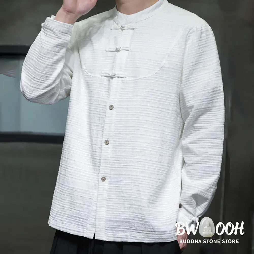 Buddha Stones Solid Color Half Frog-button Tang Suit Cotton Linen Men’s Jacket Shirt - Men’s Jacket Shirt