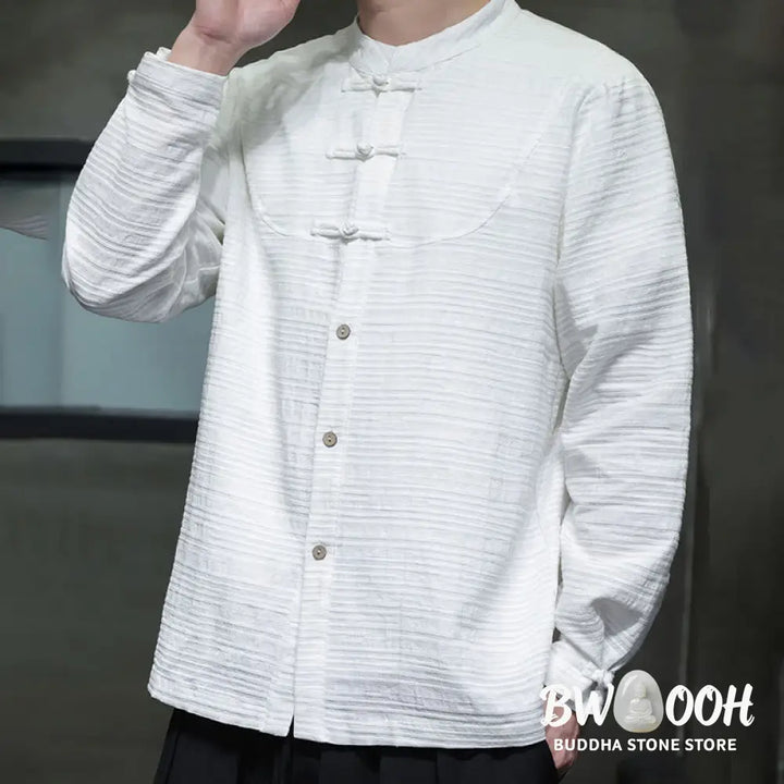 Buddha Stones Solid Color Half Frog-button Tang Suit Cotton Linen Men’s Jacket Shirt - Men’s Jacket Shirt