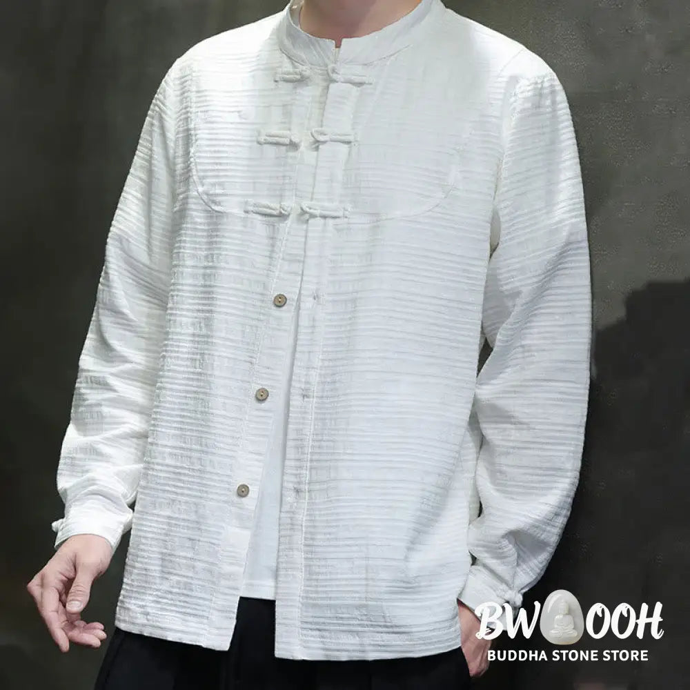 Buddha Stones Solid Color Half Frog-button Tang Suit Cotton Linen Men’s Jacket Shirt - Men’s Jacket Shirt