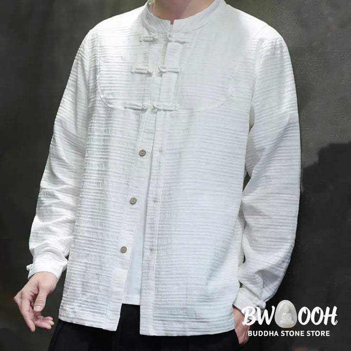 Buddha Stones Solid Color Half Frog-button Tang Suit Cotton Linen Men’s Jacket Shirt - Men’s Jacket Shirt