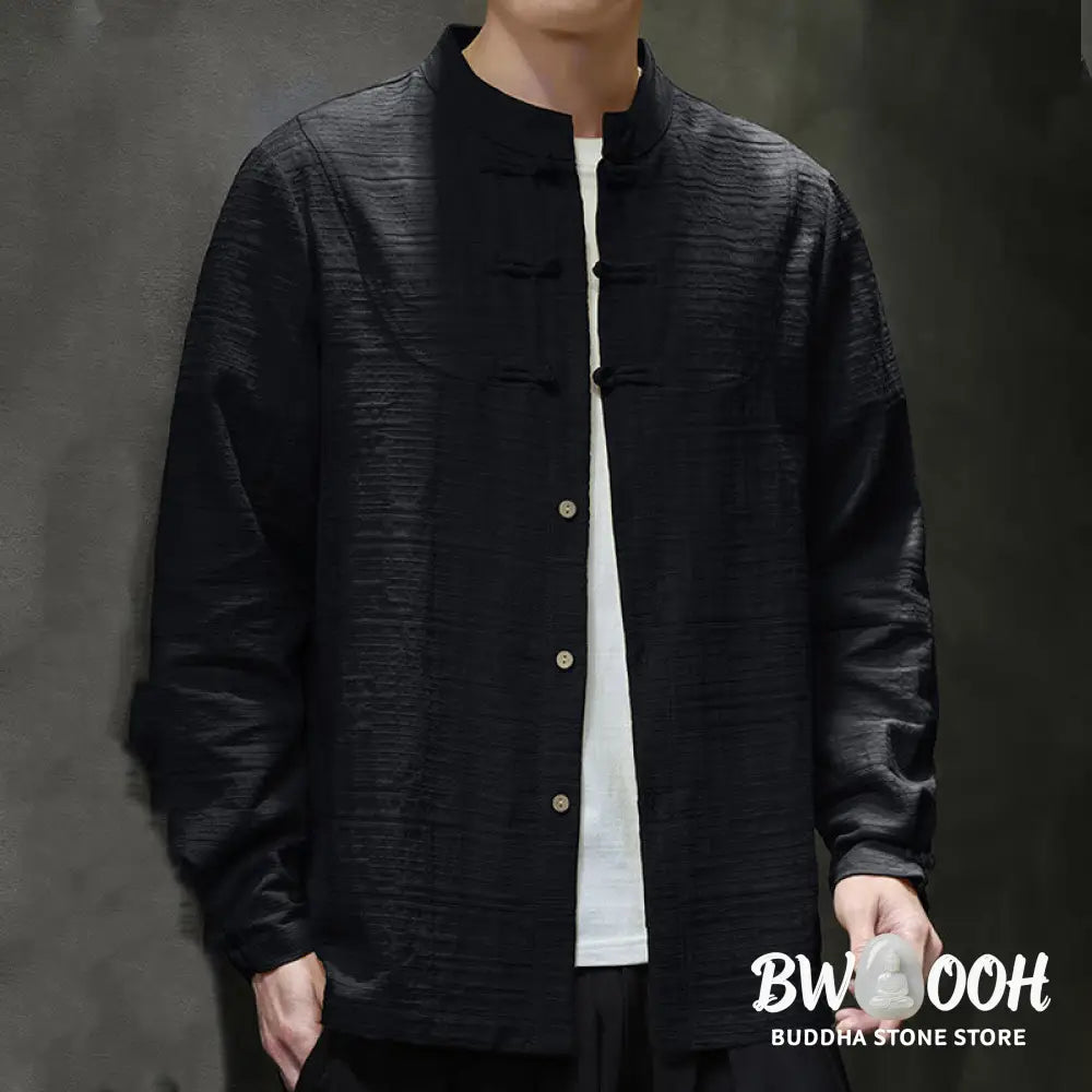 Buddha Stones Solid Color Half Frog-button Tang Suit Cotton Linen Men’s Jacket Shirt - Men’s Jacket Shirt