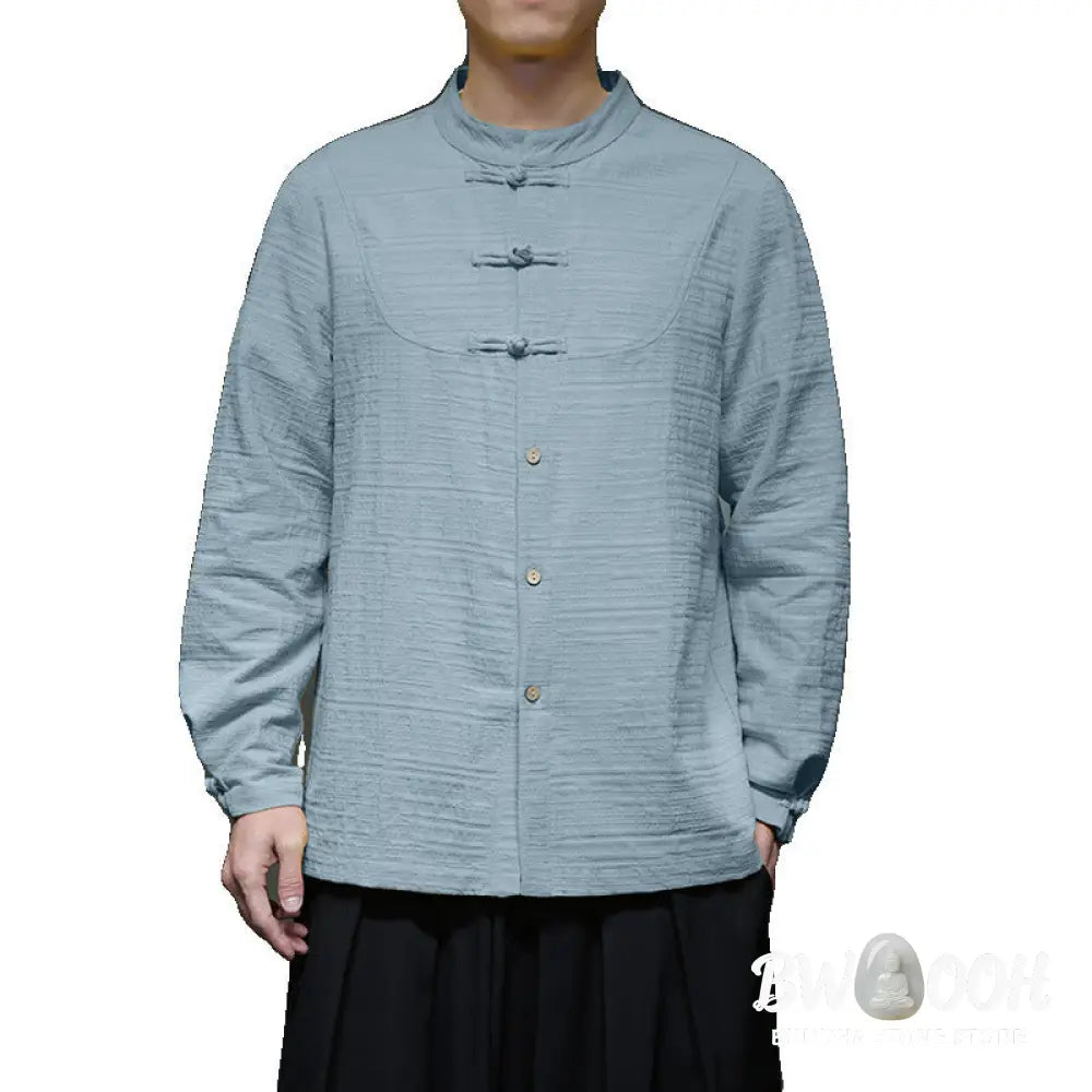 Buddha Stones Solid Color Half Frog-button Tang Suit Cotton Linen Men’s Jacket Shirt - Men’s Jacket Shirt