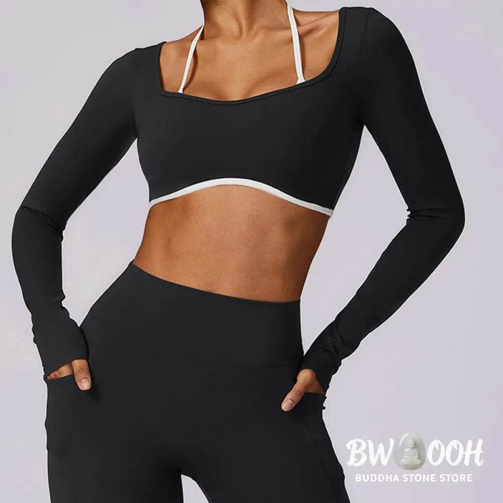 BWOOOH lotus print yoga leggings - Solid Color Halter Neck Bra Long Sleeve 