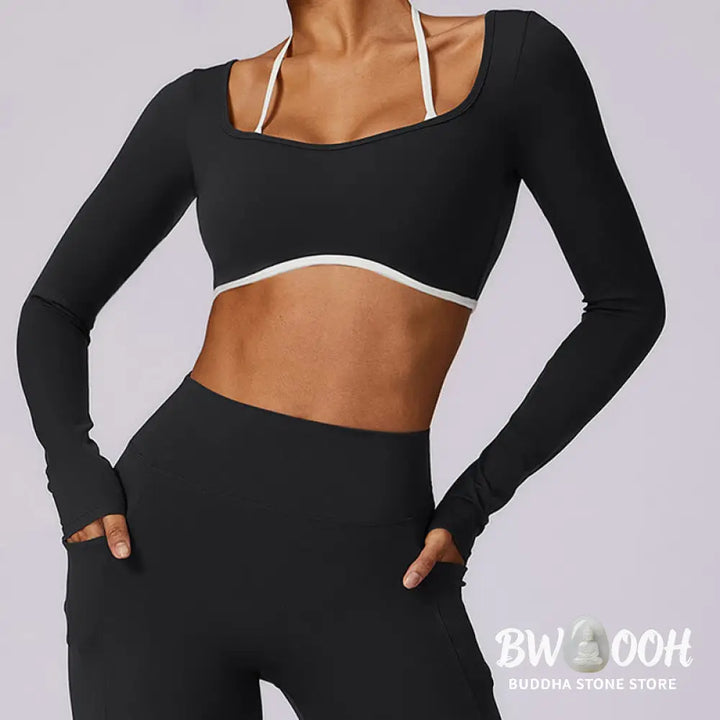 BWOOOH lotus print yoga leggings - Solid Color Halter Neck Bra Long Sleeve 
