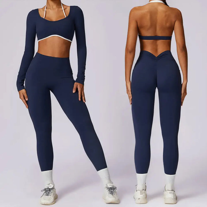BWOOOH lotus print yoga leggings - Solid Color Halter Neck Bra Long Sleeve 